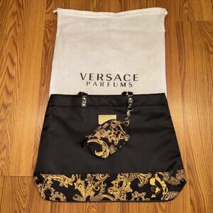 New Versace Parfums Weekender Tote & Mini Coin Pouch Black & Gold Design (034)